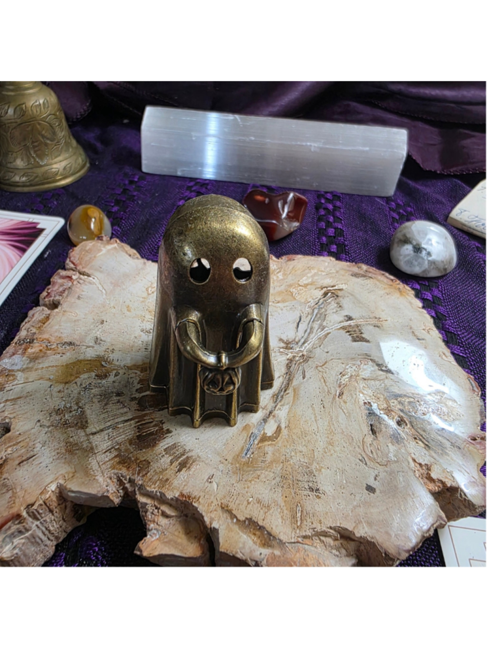 Gothic Brass Ghost Incense Burner | Spooky Halloween Bat & Spiderweb Figurine, M